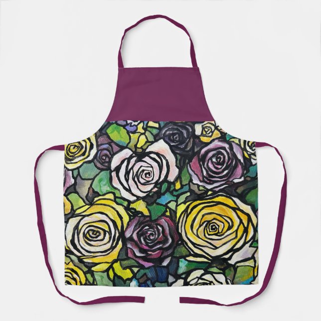Tablier Burgundy Plum Rose Apron (Recto)