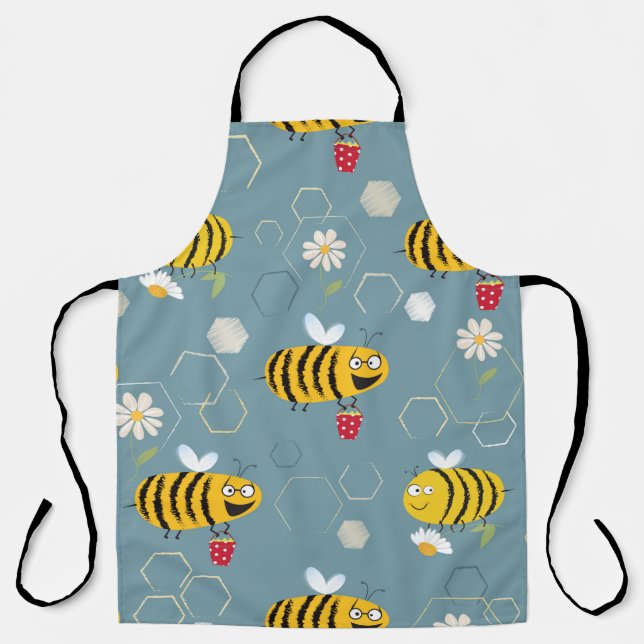 Tablier Busy bees buzzing around & pollinating flowers (Recto)