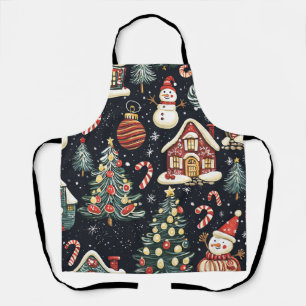 Tablier Cabanes d'hiver sombres Bonhomme de neige rouge Bo