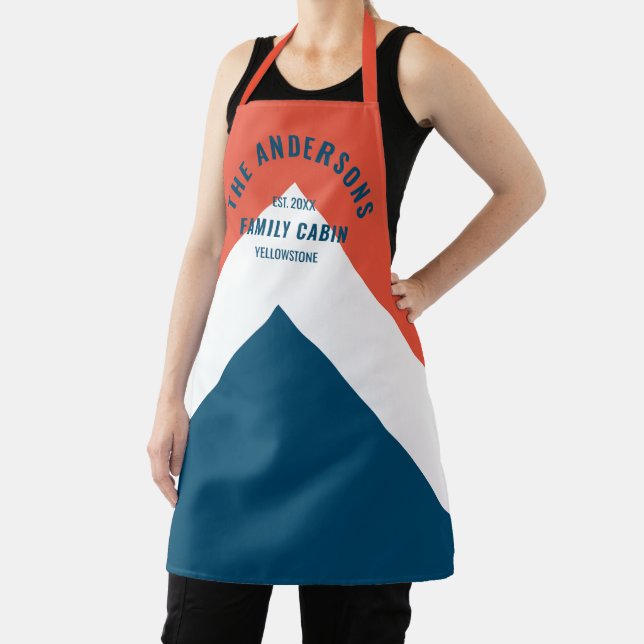 Tablier Cabine de famille Nom personnalisé Red Navy Retro (Insitu)