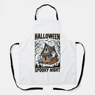 Tablier Cabine effrayante d'Halloween Art vintage de nuit