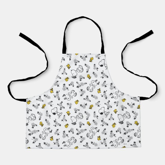 Tablier cacahuètes | Snoopy & Woodstock B&W Flower Motif (Recto)