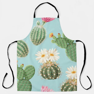 Tablier Cactus, fleurs roses : décor clair