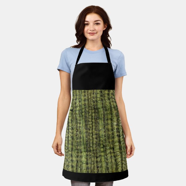 Tablier Cactus Green Kitchen Apron with Black Upper  (Porté)
