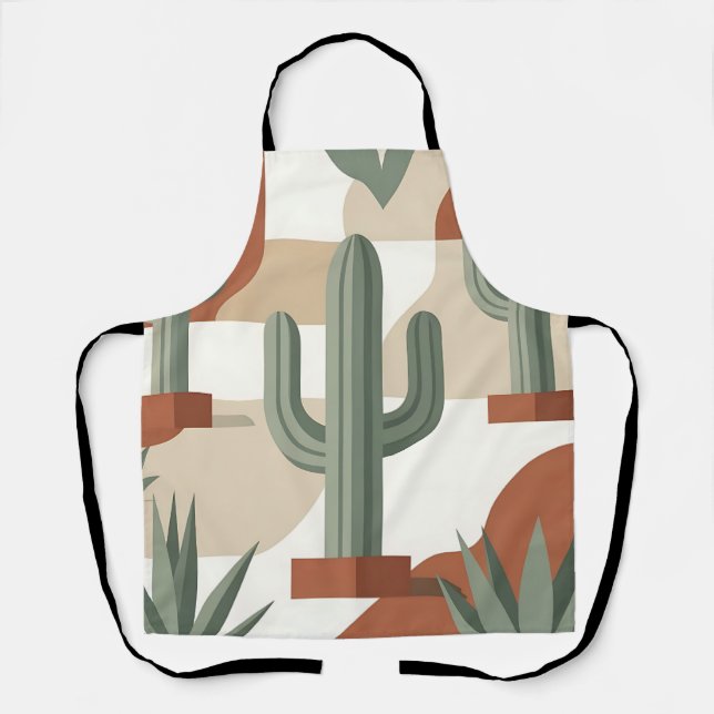 Tablier Cactus vert sauge moderne Terracotta Désert  (Recto)