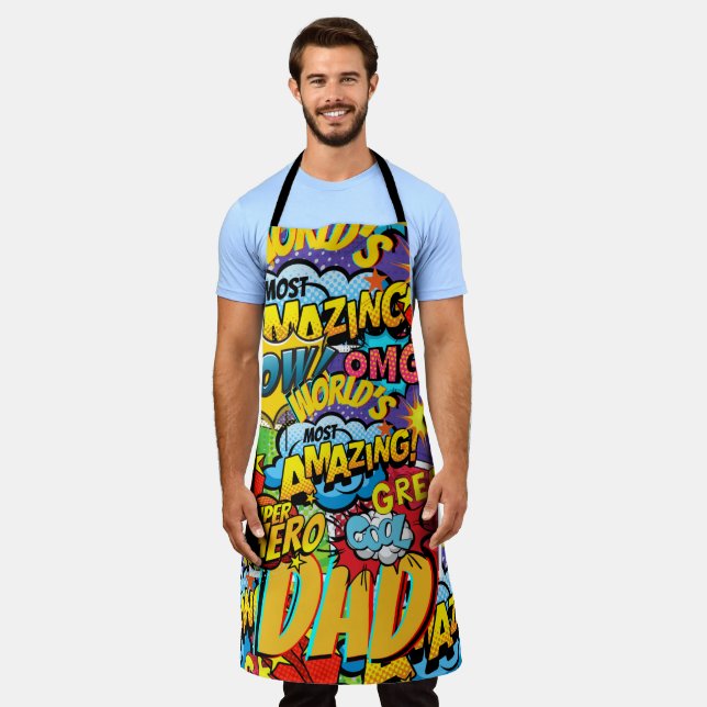 Tablier Cadeau DAD de marque personnalisée - Comic Superhe (Porté)