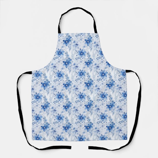 Tablier Cadeau d'anniversaire | Fleurs bleues et blanches (Recto)