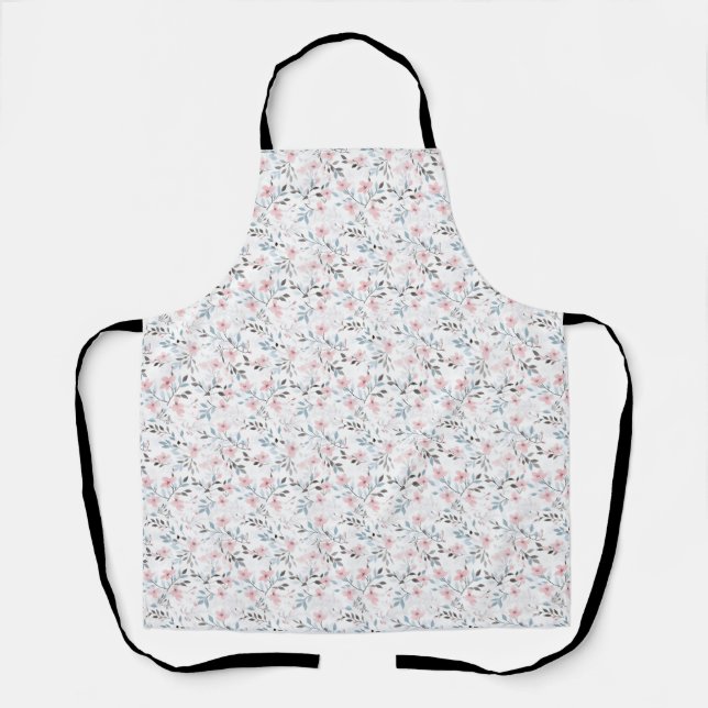Tablier Cadeau d'anniversaire | Fleurs roses, bleues et gr (Recto)