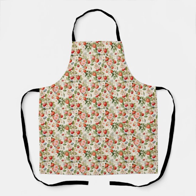 Tablier Cadeau d'anniversaire | Fraise et fleur sans coutu (Recto)