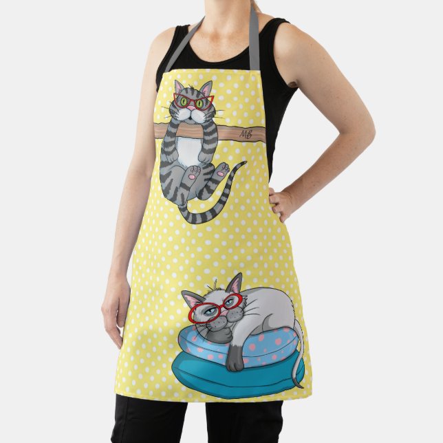 Tablier Cadeau de cuisine à monogramme de chat fantaisiste (Insitu)