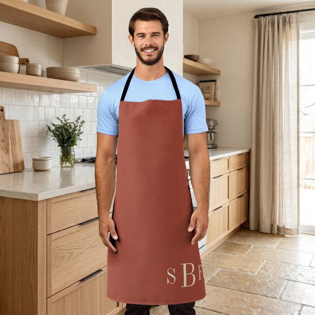 Tablier Cadeau de cuisine à monogramme pour grand-père (Monogram Terracotta Boho Mid Century Kitchen Gift Apron)