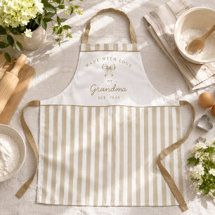 Tablier Cadeau de cuisson rayé crème personnalisé pour gra