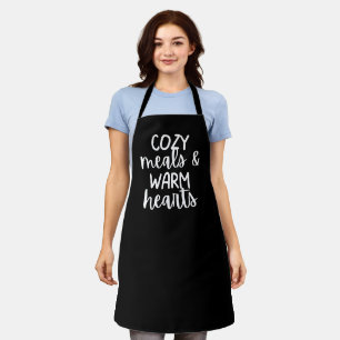 Tablier Cadeau de femme noir « Repas confortables & Cœurs