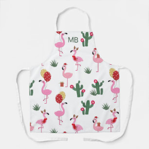 Tablier Cadeau de fête de Noël flamingue monogramme