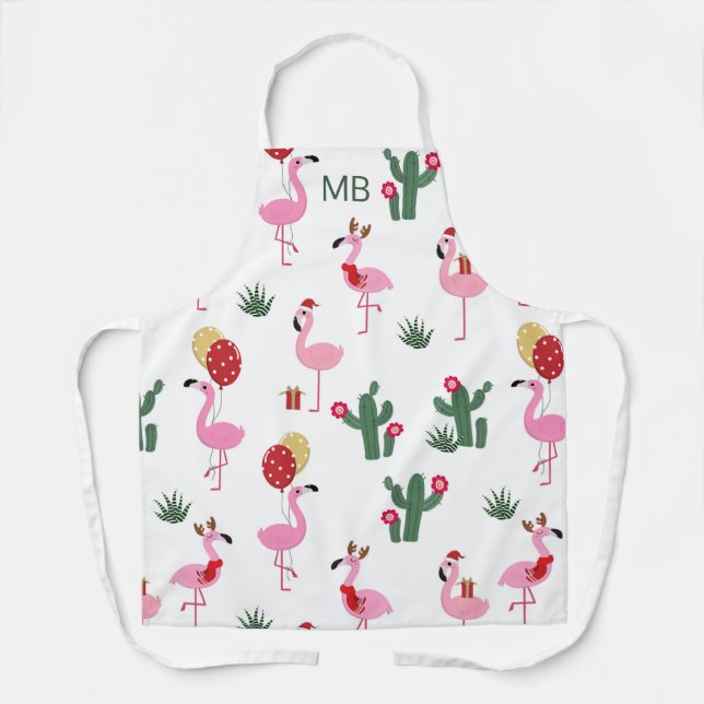 Tablier Cadeau de fête de Noël flamingue monogramme (Recto)