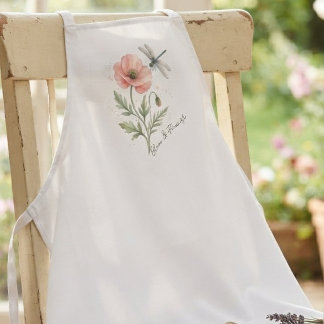 Tablier Cadeau de jardin de libellule florale inspirant (Whimsical poppy and dragonfly illustration. Thoughtful garden-inspired housewarming gift)