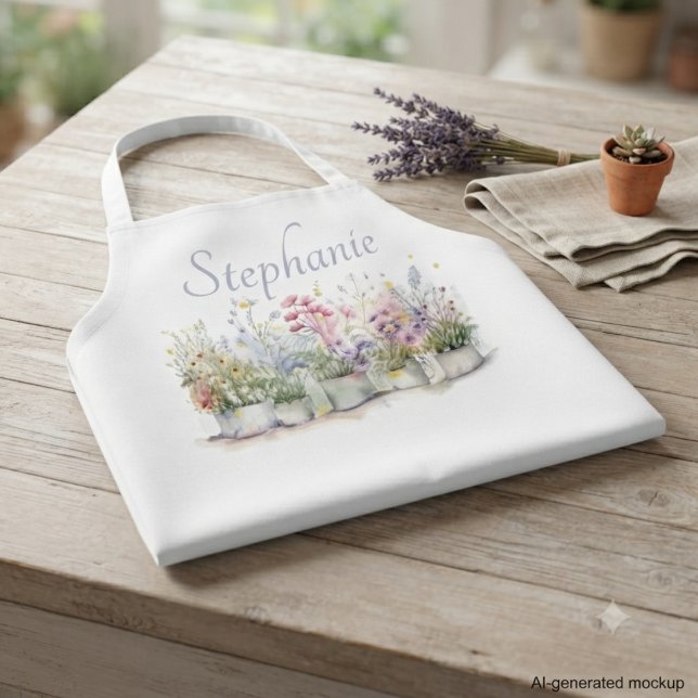 Tablier Cadeau de nom botanique du jardin floral (Personalized floral garden apron, a thoughtful gift for the dedicated gardener’s birthday.)