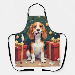 Tablier Cadeau du matin de Noël Beagle - Peinture de débal