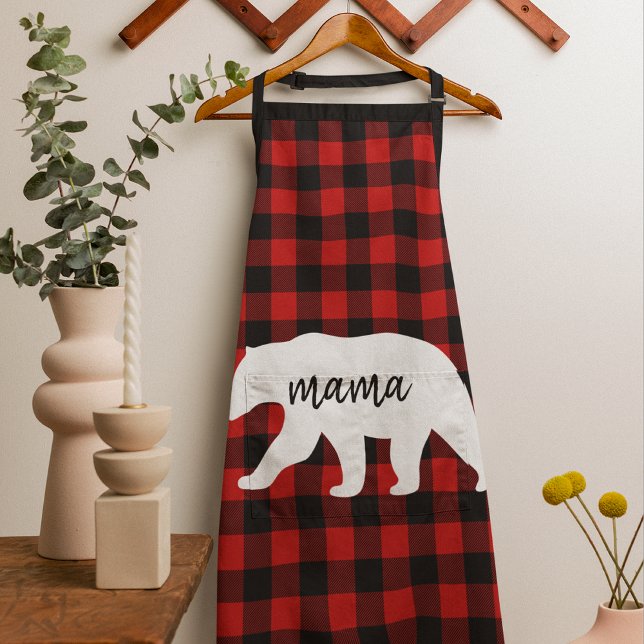Tablier Cadeau moderne Rouge Plaid Et Blanc Mama Ours (Créateur téléchargé)