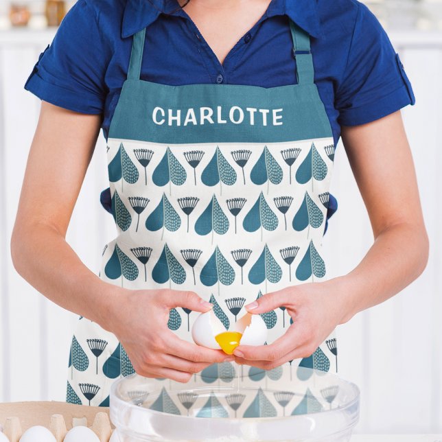 Tablier Cadeau personnalisé avec fleurs bleues et blanches (Créateur téléchargé)
