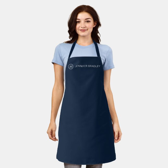 Tablier Cadeau personnalisé avec monogramme bleu blanc (Porté)