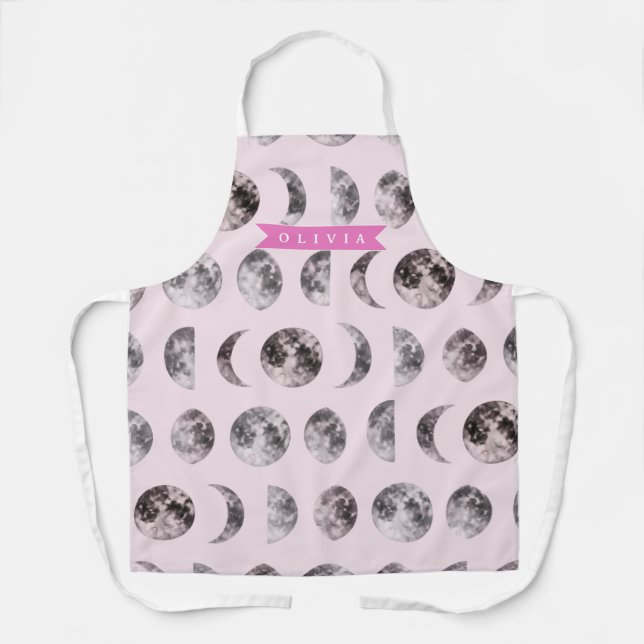 Tablier Cadeau Personnalisé de Phase de Lune Rose Céleste  (Recto)