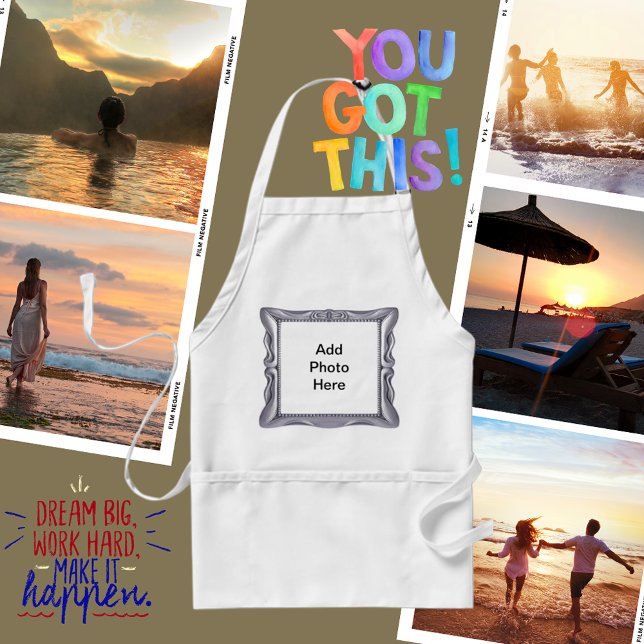 Tablier Cadre en argent fantaisie Ajouter une photo ici (Fancy Silver Frame Add Photo Here Adult Apron)
