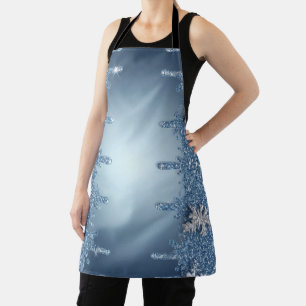 Tablier Cadre flocon de neige bleu pailleté avec glaçons