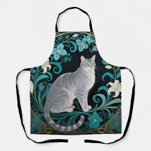 Tablier Cadre floral orné chat gris
