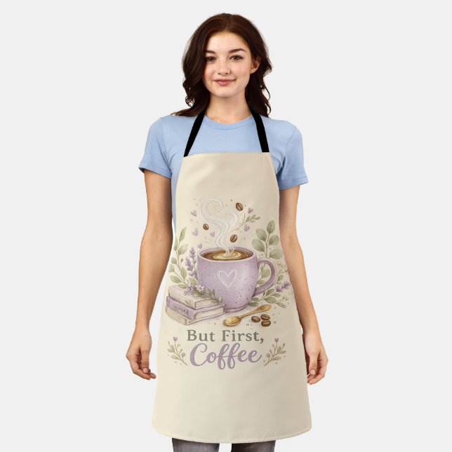 Tablier Café aquarelle lavande cosy (Porté)