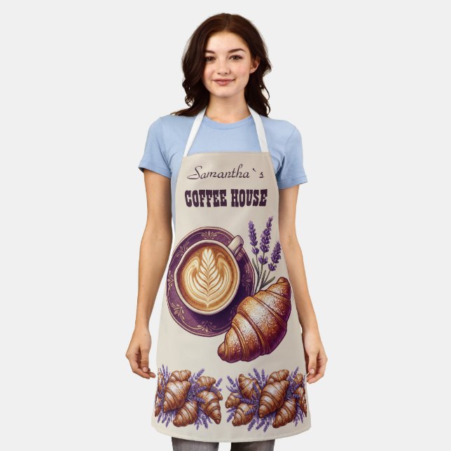 Tablier Cafe Custom Merch Croissant Vintage Avec Lavande (Porté)