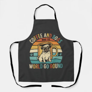 Tablier Café et chiens Pug rétro amateur