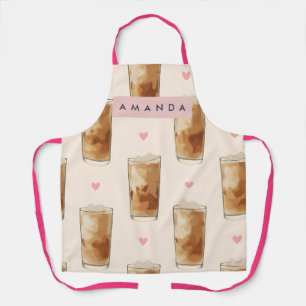 Tablier Café glacé personnalisé mignon avec motif de cœurs