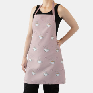Tablier Café Lover Rose Heart Coffee Cup Cute Apron
