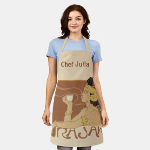 Tablier Café Rajah Art Nouveau vintage, Dame avec café