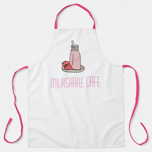 Tablier Café serveuse milshake rose et blanc (Recto)