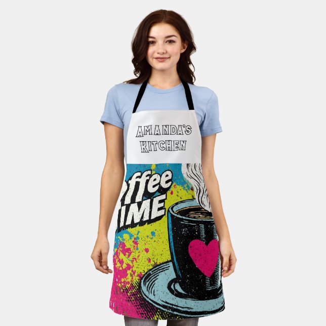 Tablier "Café Time" Vibrant Pop Art Conception de Mug (Porté)
