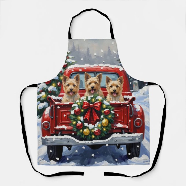 Tablier Cairn Terrier Noël Camion Rouge Fêtes (Recto)