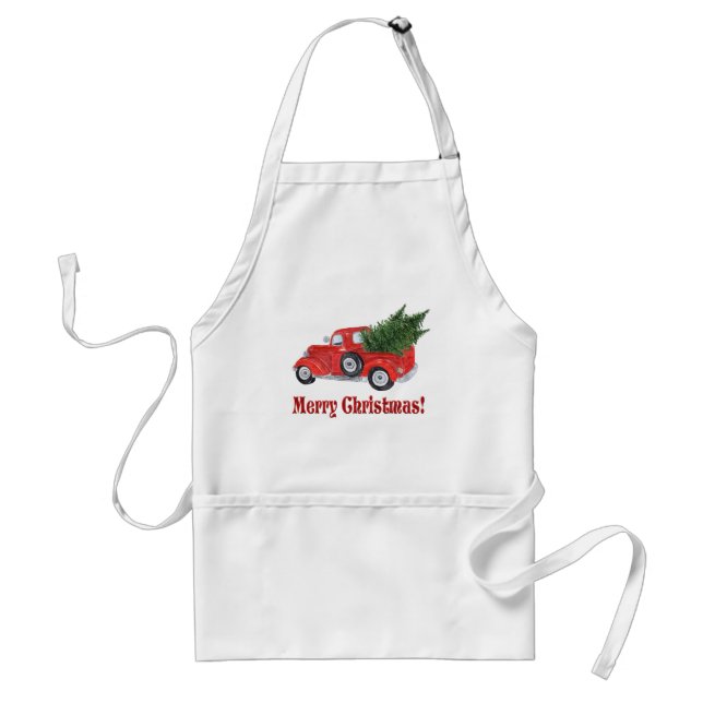 Tablier Camion rouge et arbre Joyeux Noël (Devant)