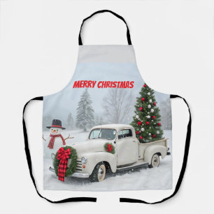 Tablier Camion vintage avec arbre de Noël et neige