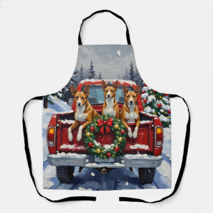 Tablier Camionnette Rouge de Noël Basenji Fêtes
