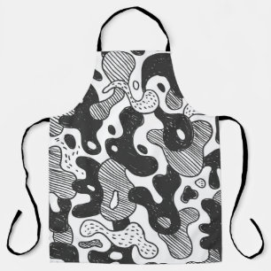 Tablier camouflage abstrait style doodé, noir