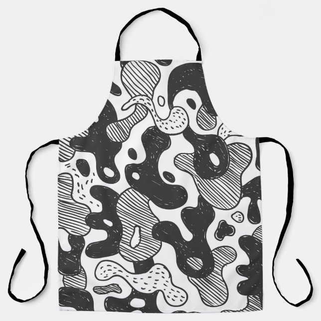 Tablier camouflage abstrait style doodé, noir (Recto)