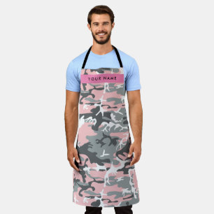 Tablier Camouflage rose et gris Votre nom Personnalisez