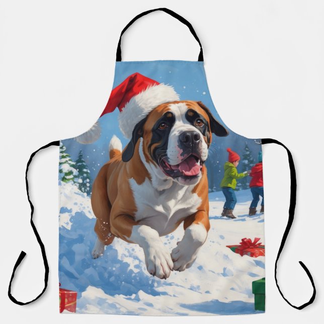 Tablier Cane Corso coule en neige avec Casquette de Noël (Recto)