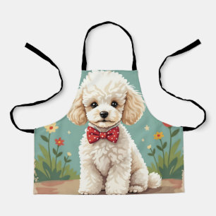 Tablier Caniche blanc adorable avec noeud papillon