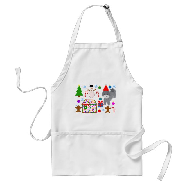Tablier Caniche gris Noël #3 Adulte Apron (Devant)