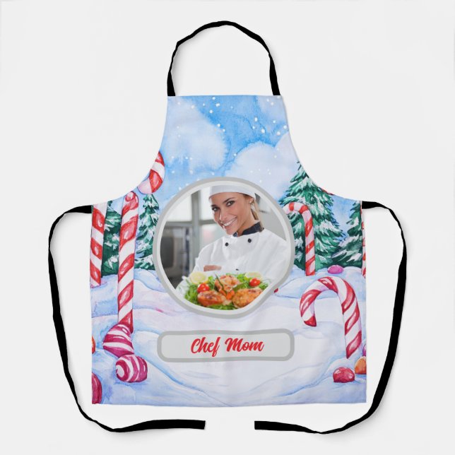 Tablier Canne de Noël Chef Personnalisé Maman Photo (Recto)