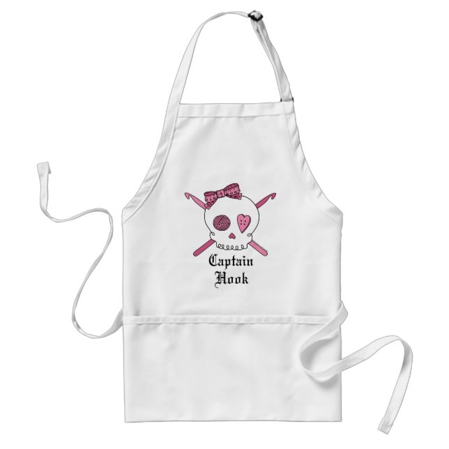 Tablier Capitaine Hook Skull et crochets de crochet (rose) (Devant)