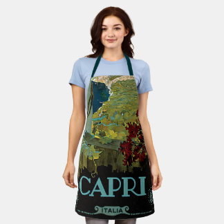Tablier Capri, Italie, Art de l'affiche de voyage vintage 